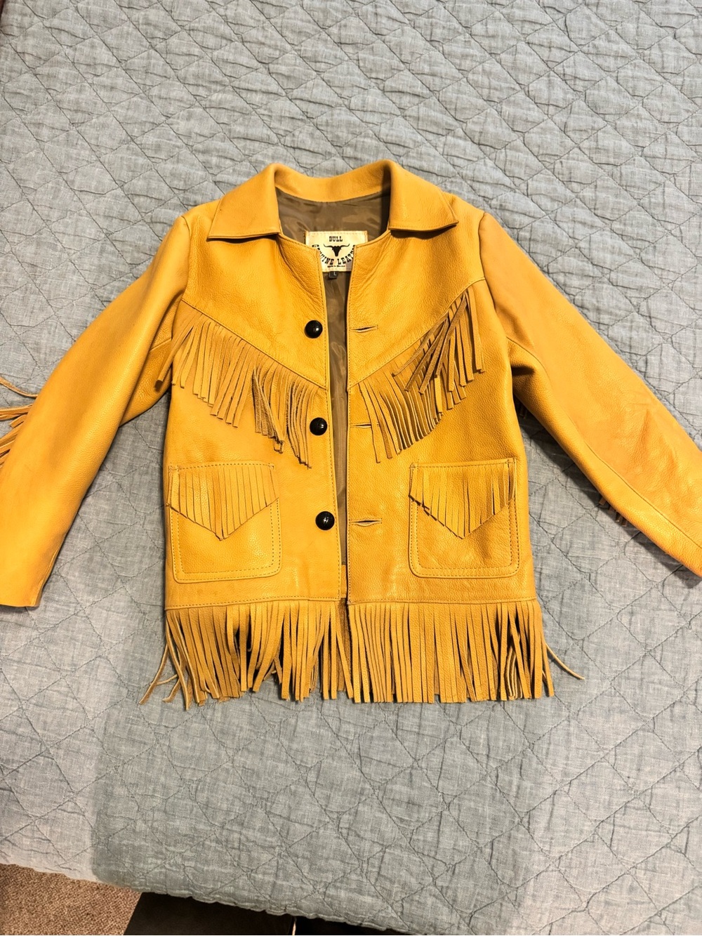 Kids Fringe Leather Jacket - Mustard Yellow
